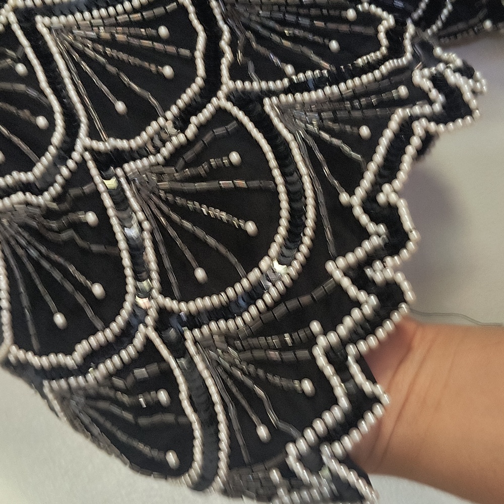 Vintage Laurence Kazar 100% Silk Black and White Beaded Pearl Blouse Sz 3X Women - Picture 8 of 17